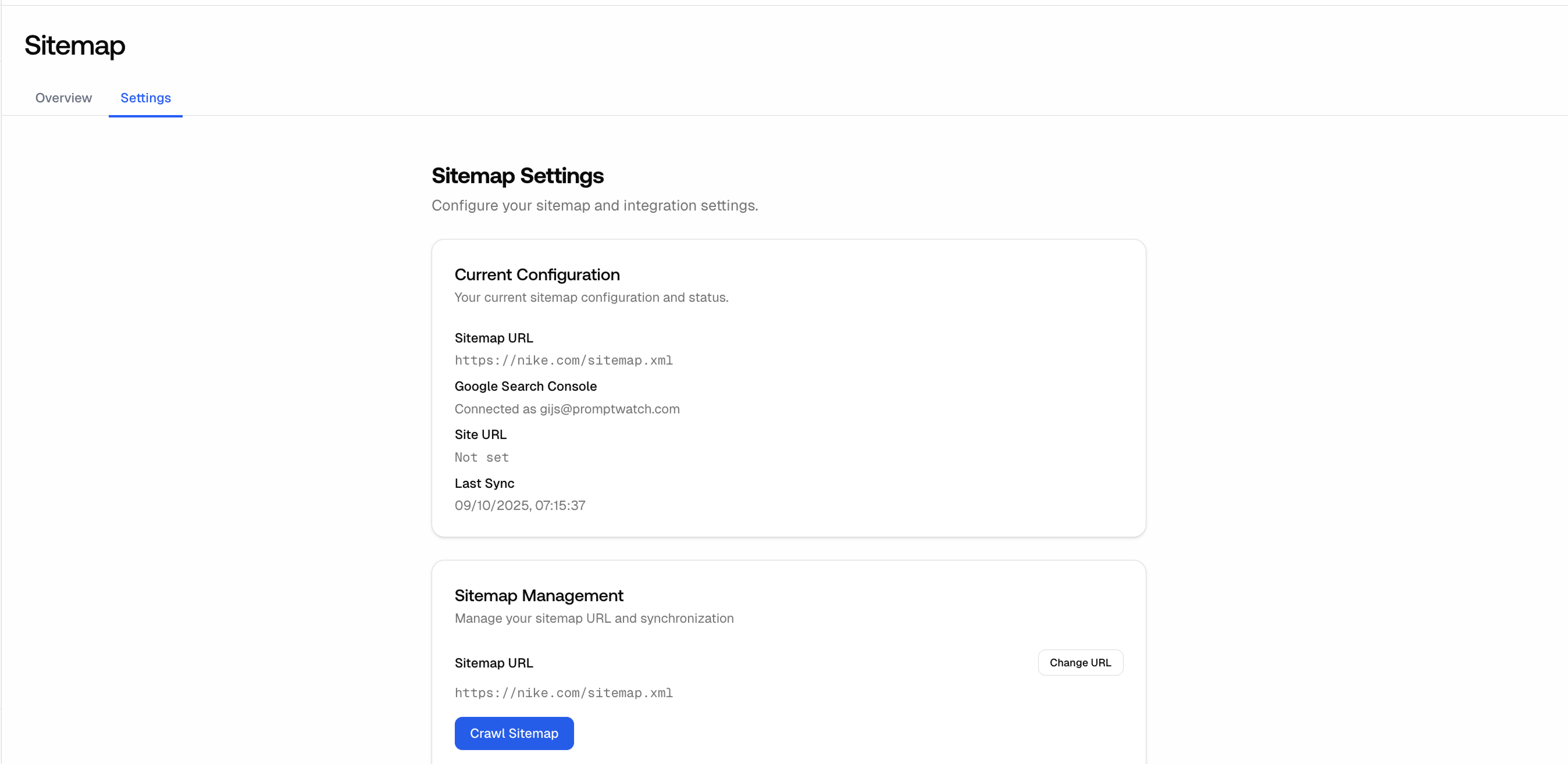 How to change your sitemap in Promptwatch