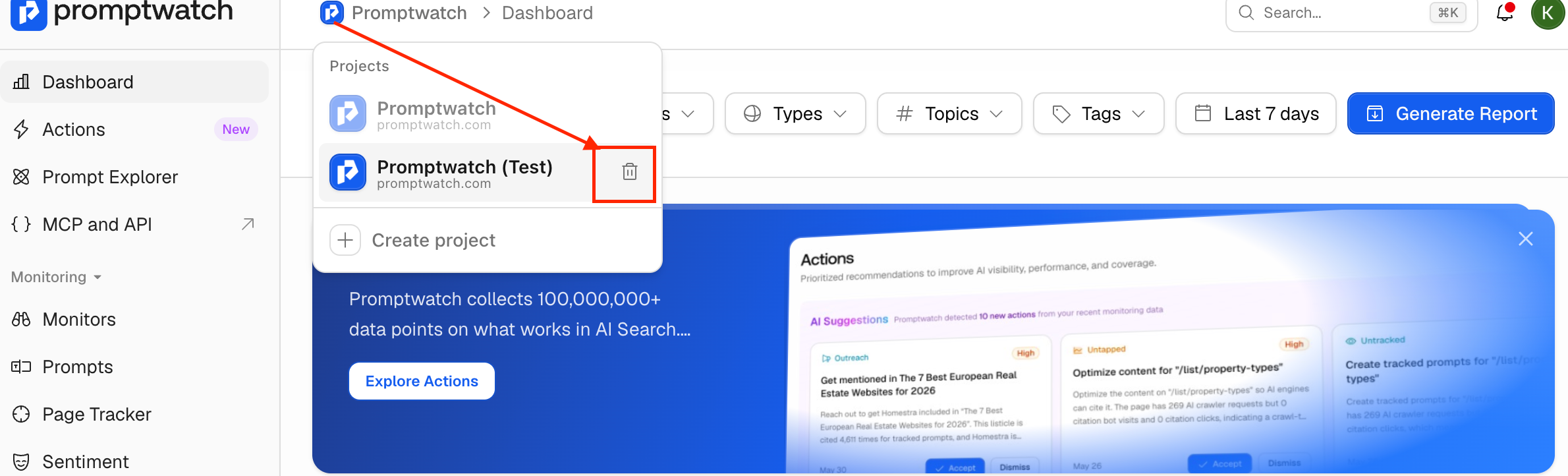 How can I delete a project when I have multiple projects?
