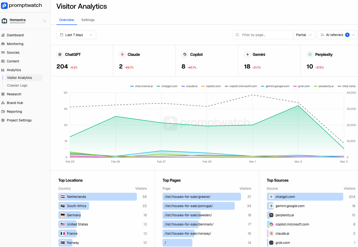 Visitor Analytics in Promptwatch
