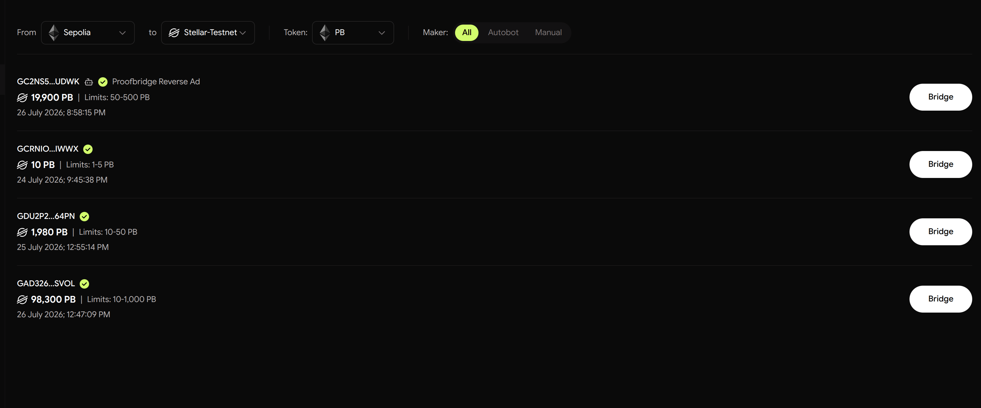 Bridge marketplace with route filters and ads