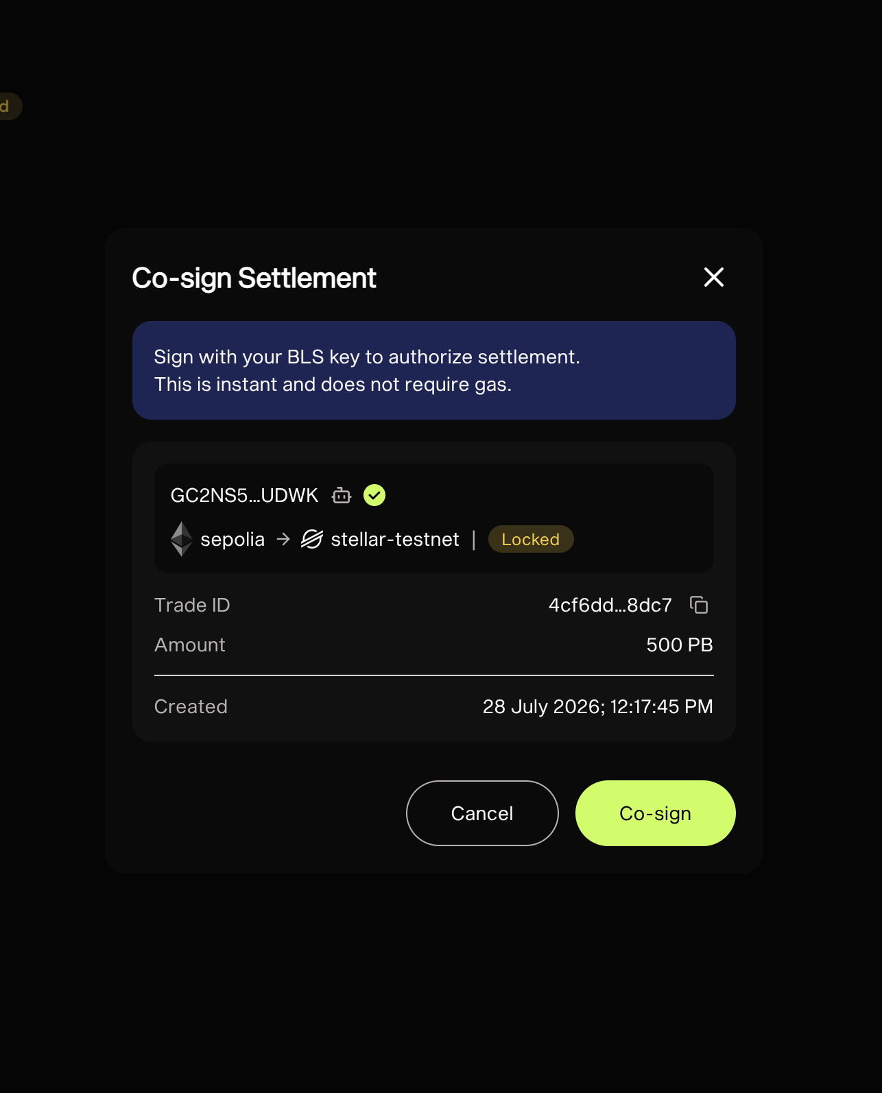 Co-sign settlement dialog