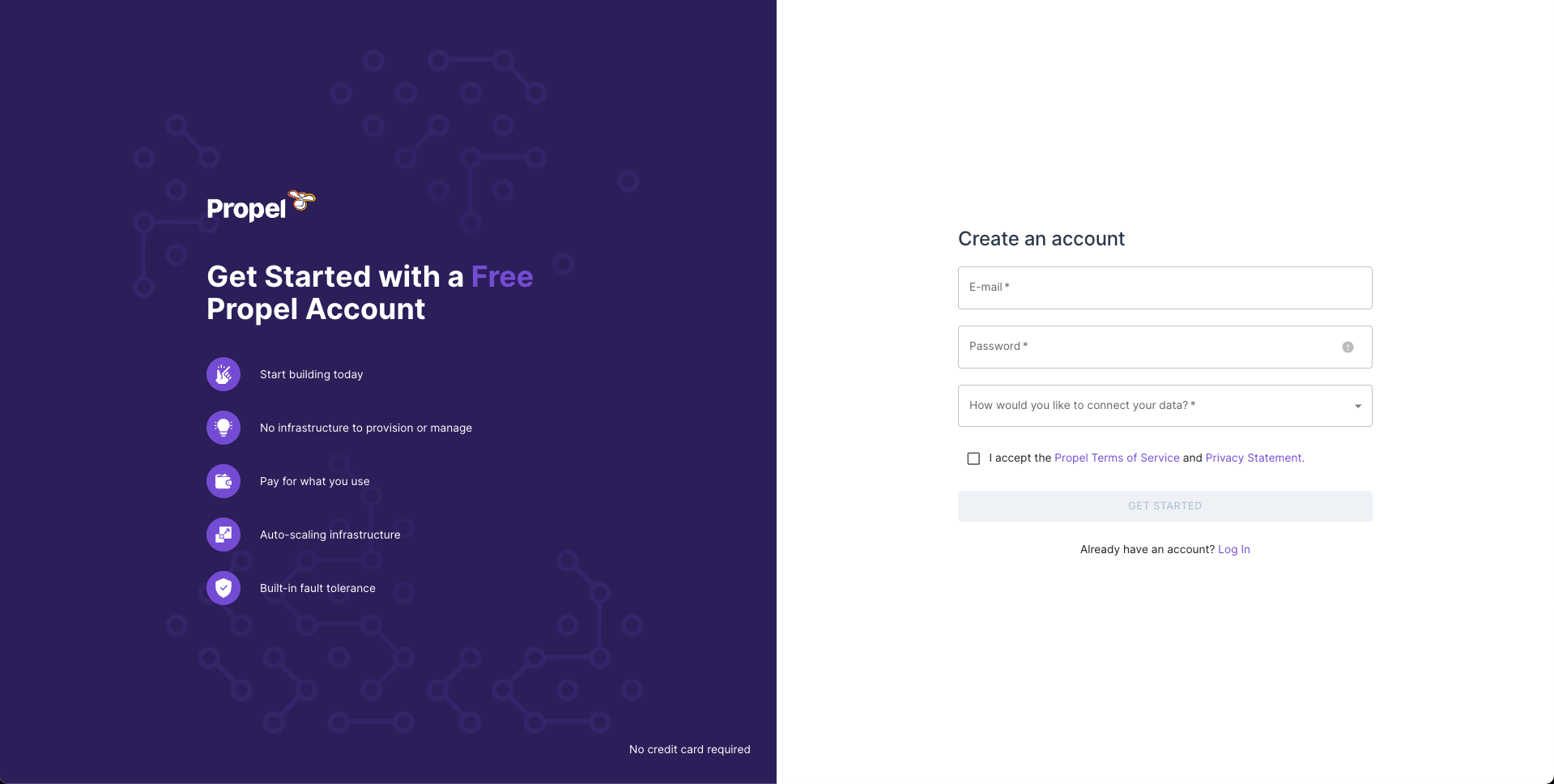 Propel Account set up step 1