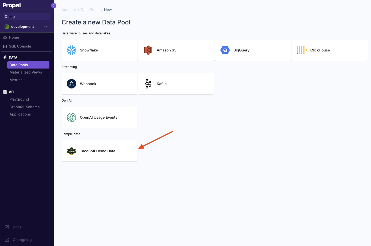 Propel Data Pool set up step 1b