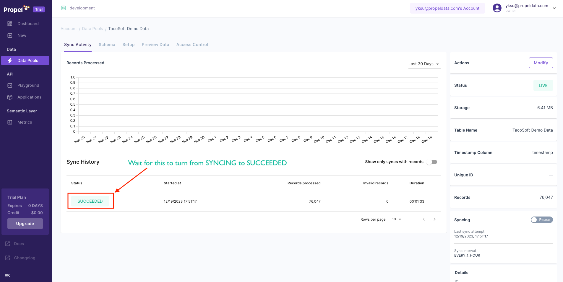 Propel Data Pool set up step 4