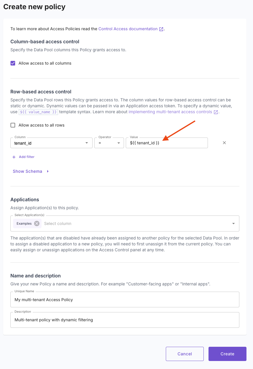 Creating an Access Policy for multi-tenant access control