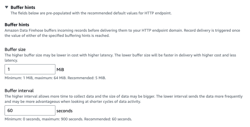 Screenshot showing the destination settings.