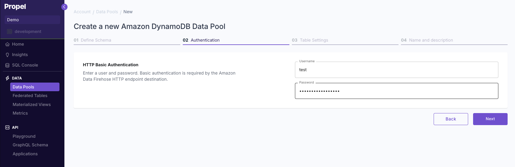 Screenshot showing the authentication configuration page.