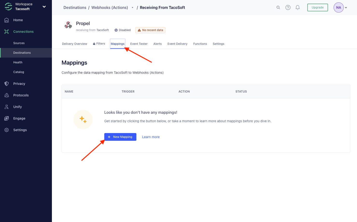 Creating a mapping for the Webhooks destination