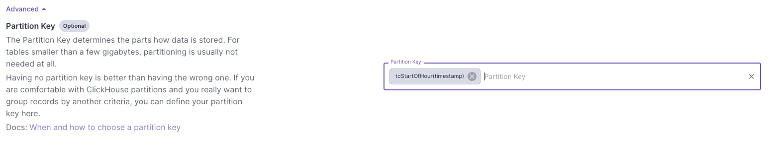 Hourly partition key in ClickHouse