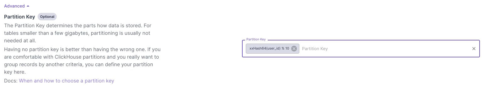 Large scale mutable data partition key in ClickHouse