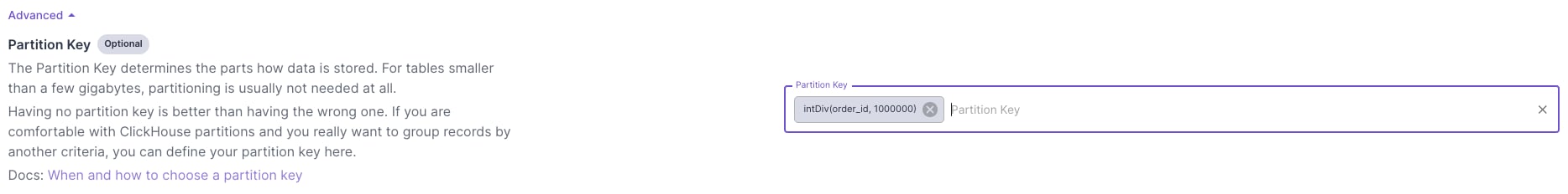Incremental data partition key in ClickHouse