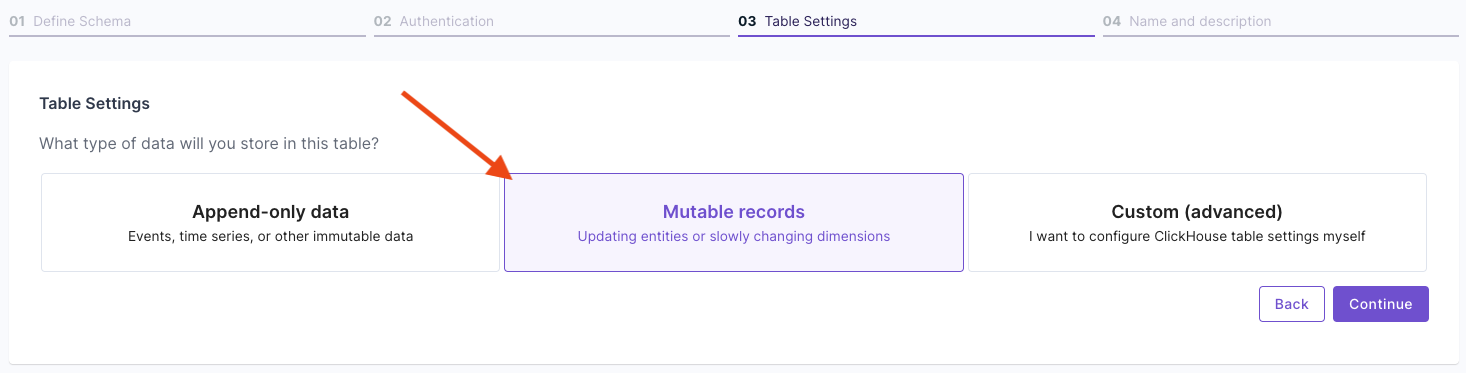 ClickHouse table settings configuration