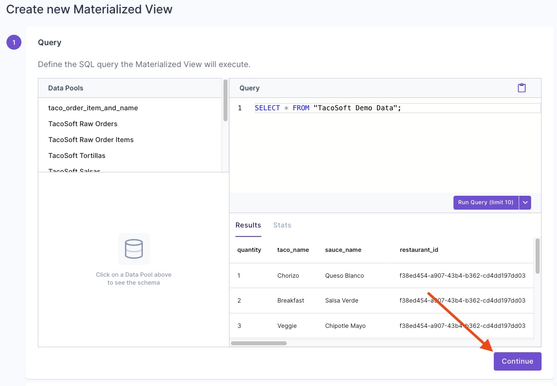 Materialized View query