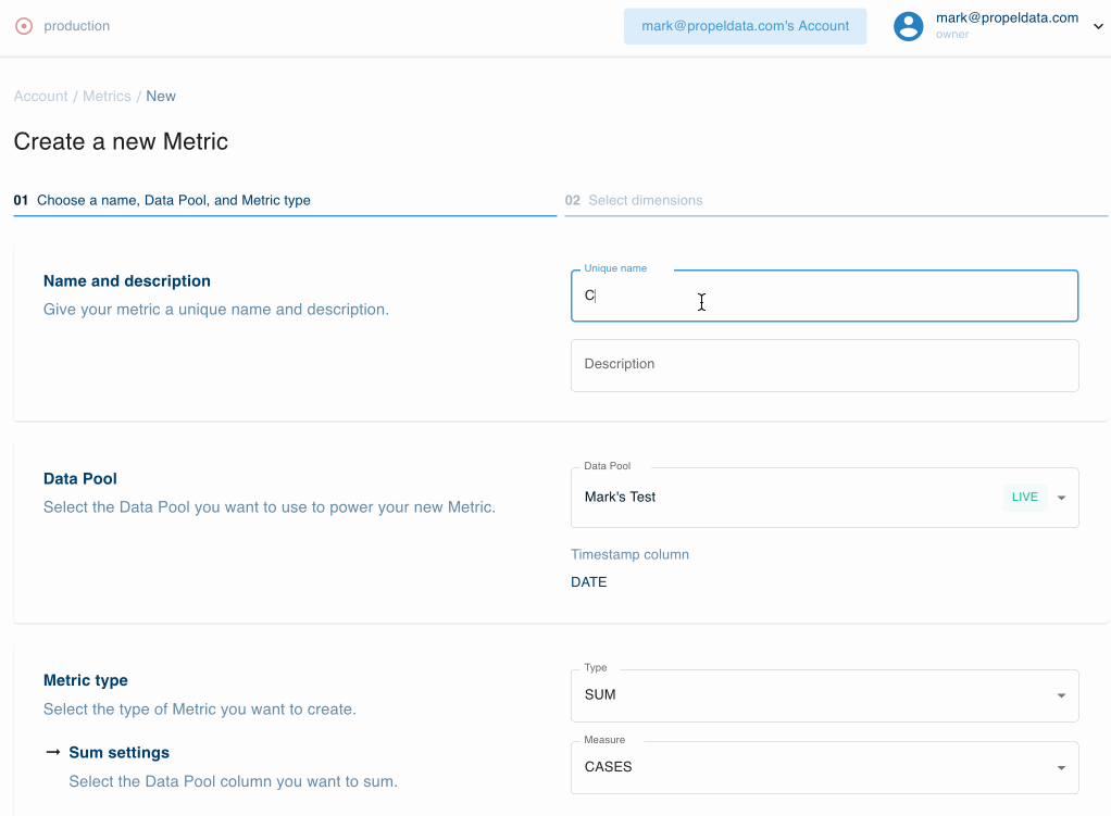 An animated screen capture of the Propel console, showing how to use Metric Filters to select a subset of records from a Data Pool.