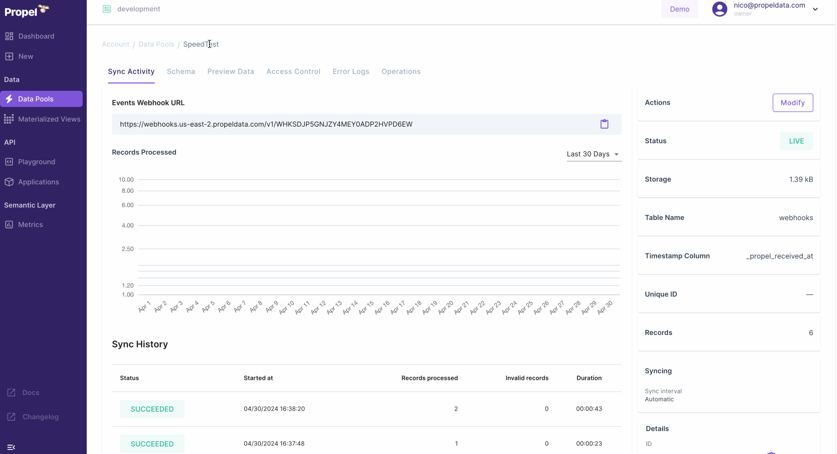 Propel's Webhook latency demo.