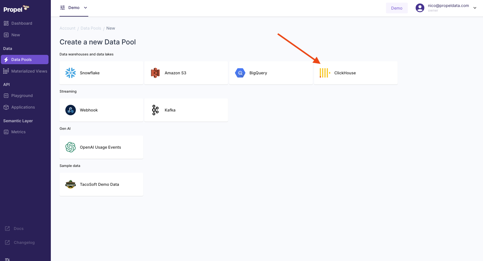 Propel new Data Pool page