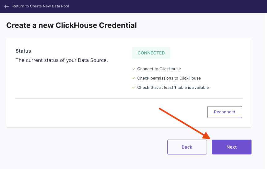 Propel test credentials results page