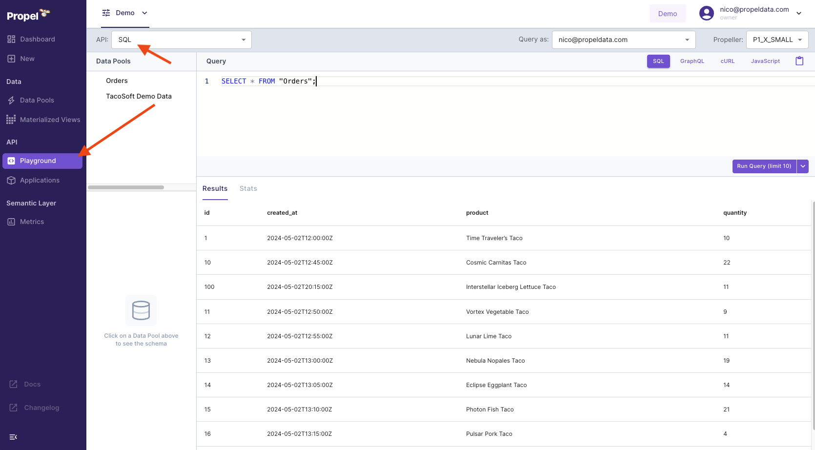 Propel SQL Playground