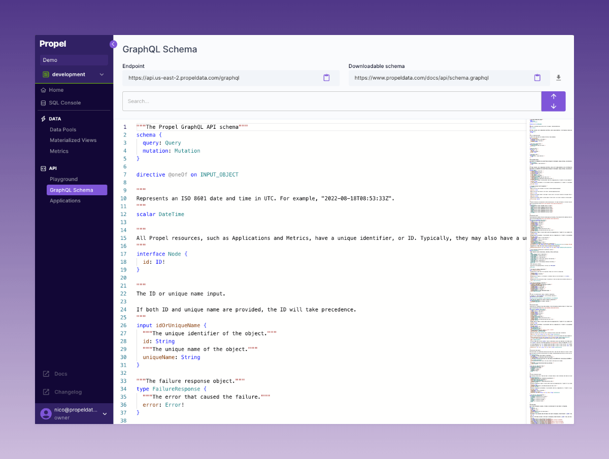 A screenshot of Propel's GraphQL Schema Explorer