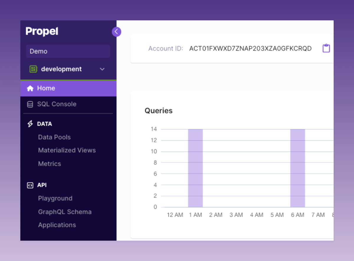 A screenshot of Propel's new Console navigation