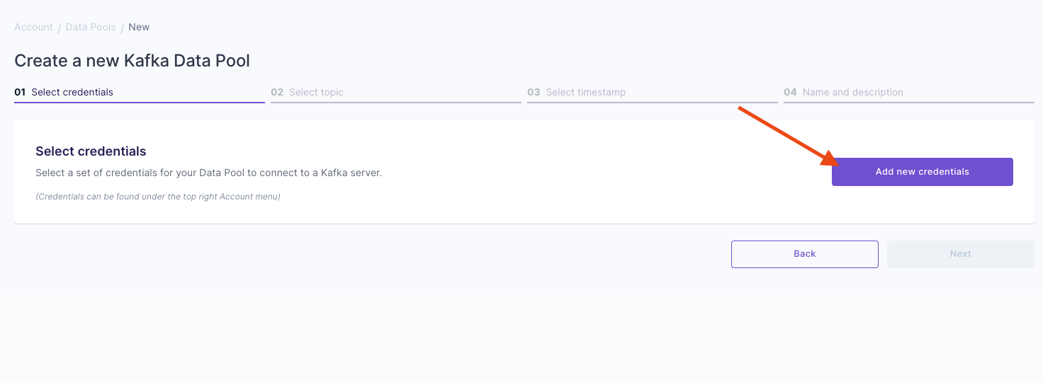 Kafka Data Pool create new credentials