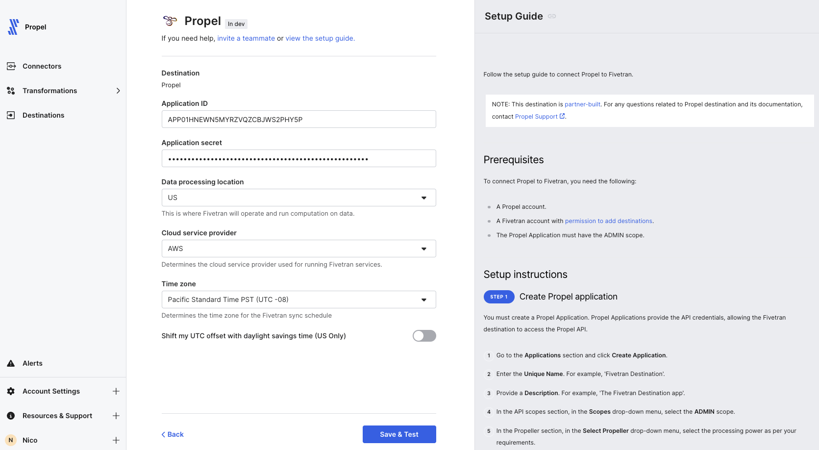 Fivetran Propel setup