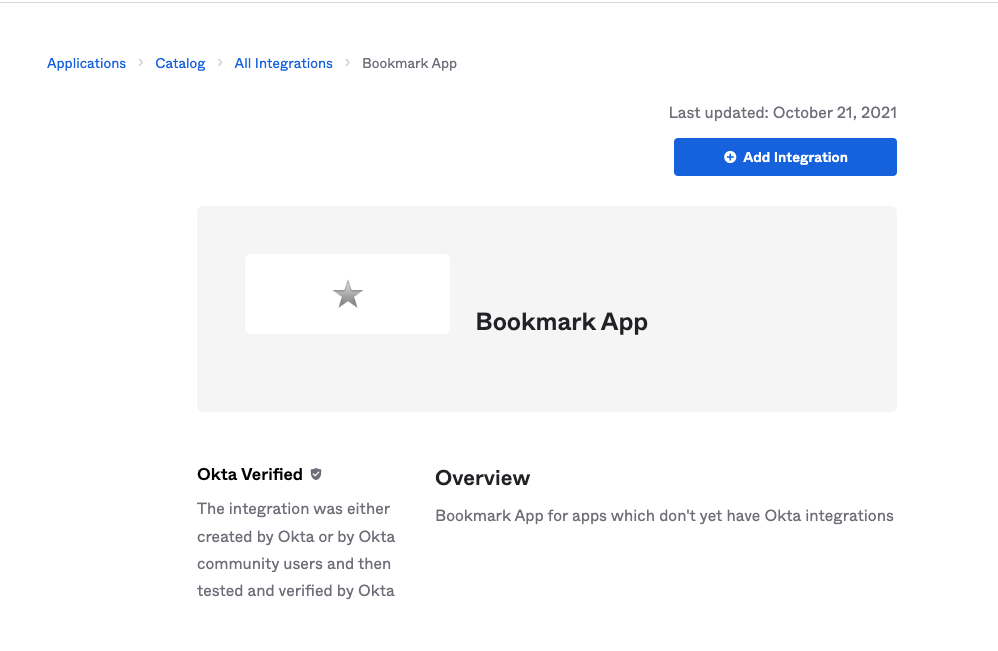 A screenshot showing how to add a new app integration in Okta.