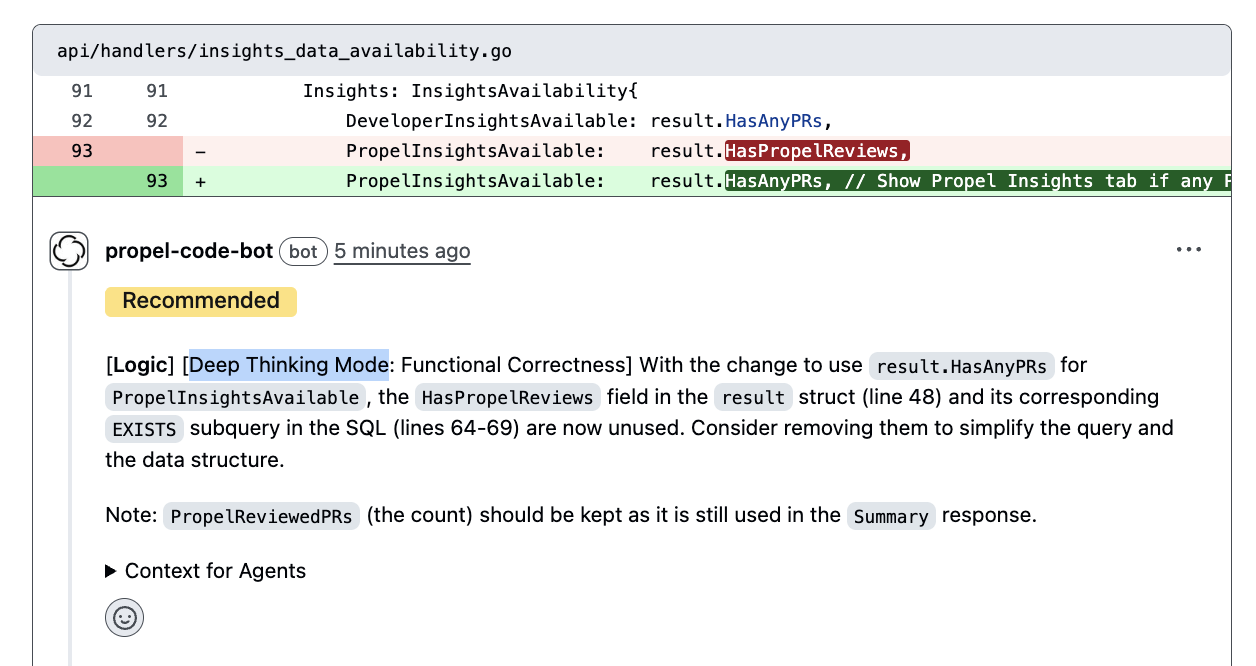 Deep thinking mode review comment example
