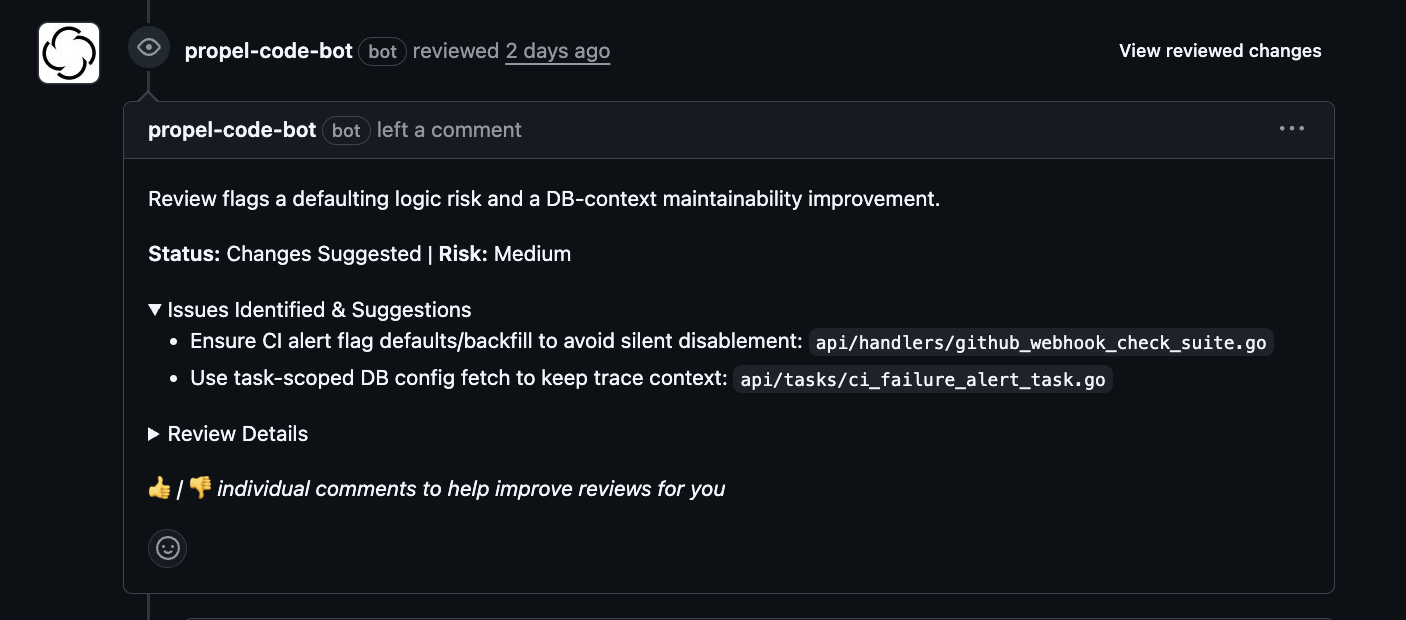 Grouped reviews summary comment in GitHub PR
