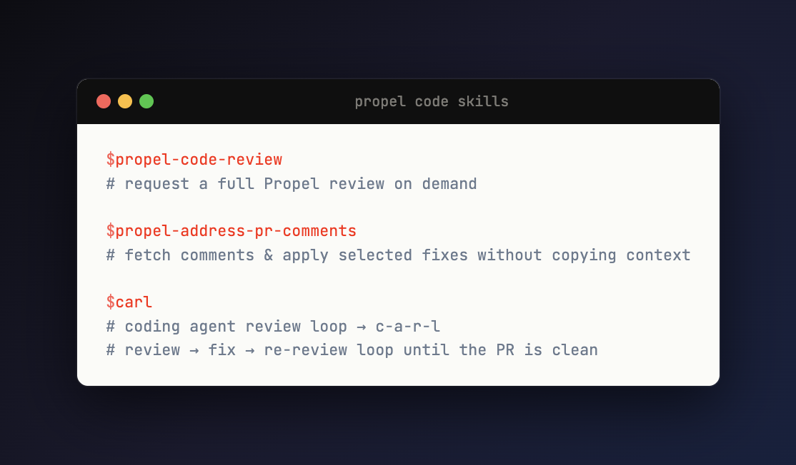 Propel code skills overview screenshot