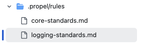Screenshot of a .propel/rules file in a repository.