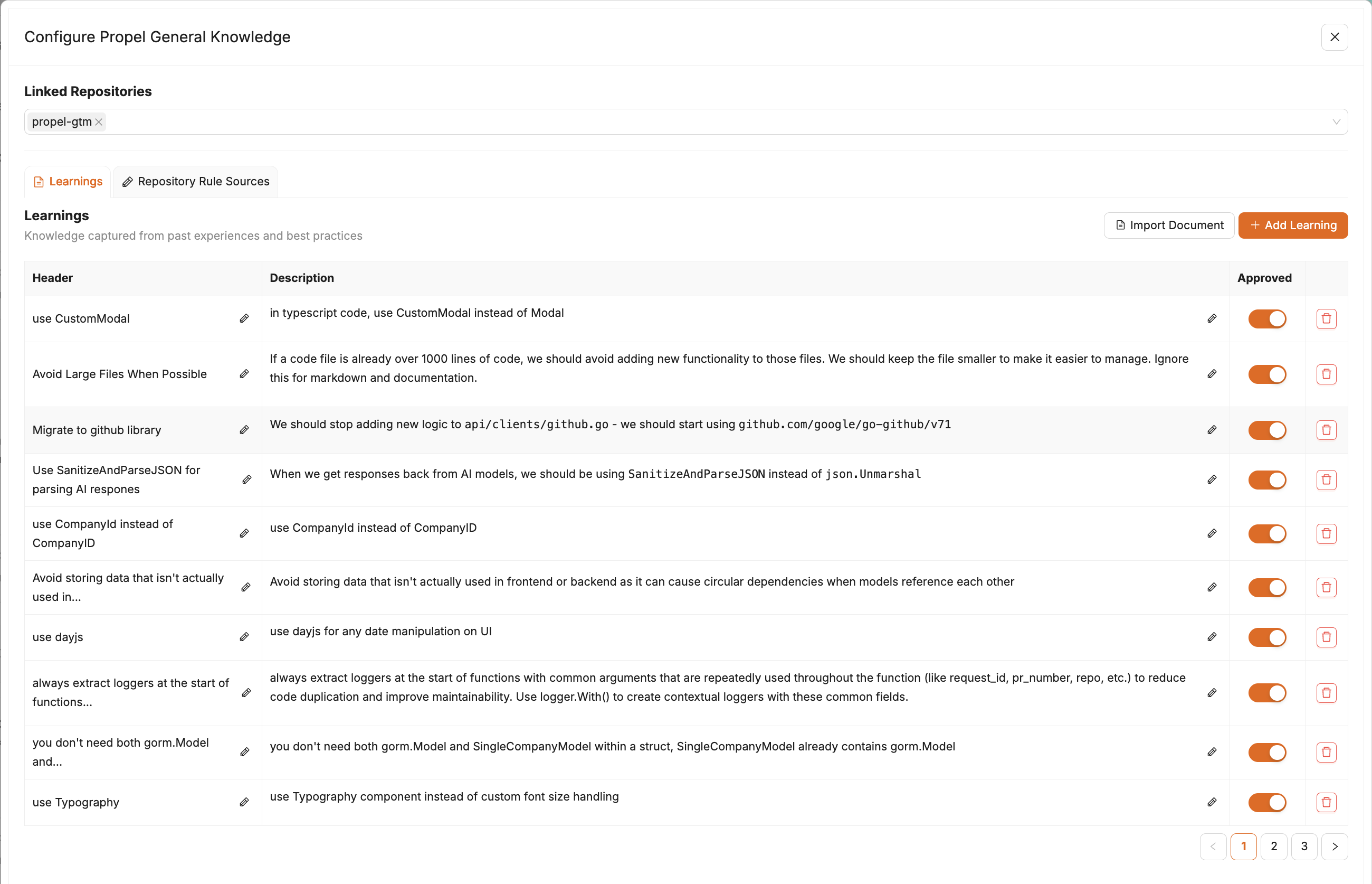Screenshot of the Propel knowledge base page.