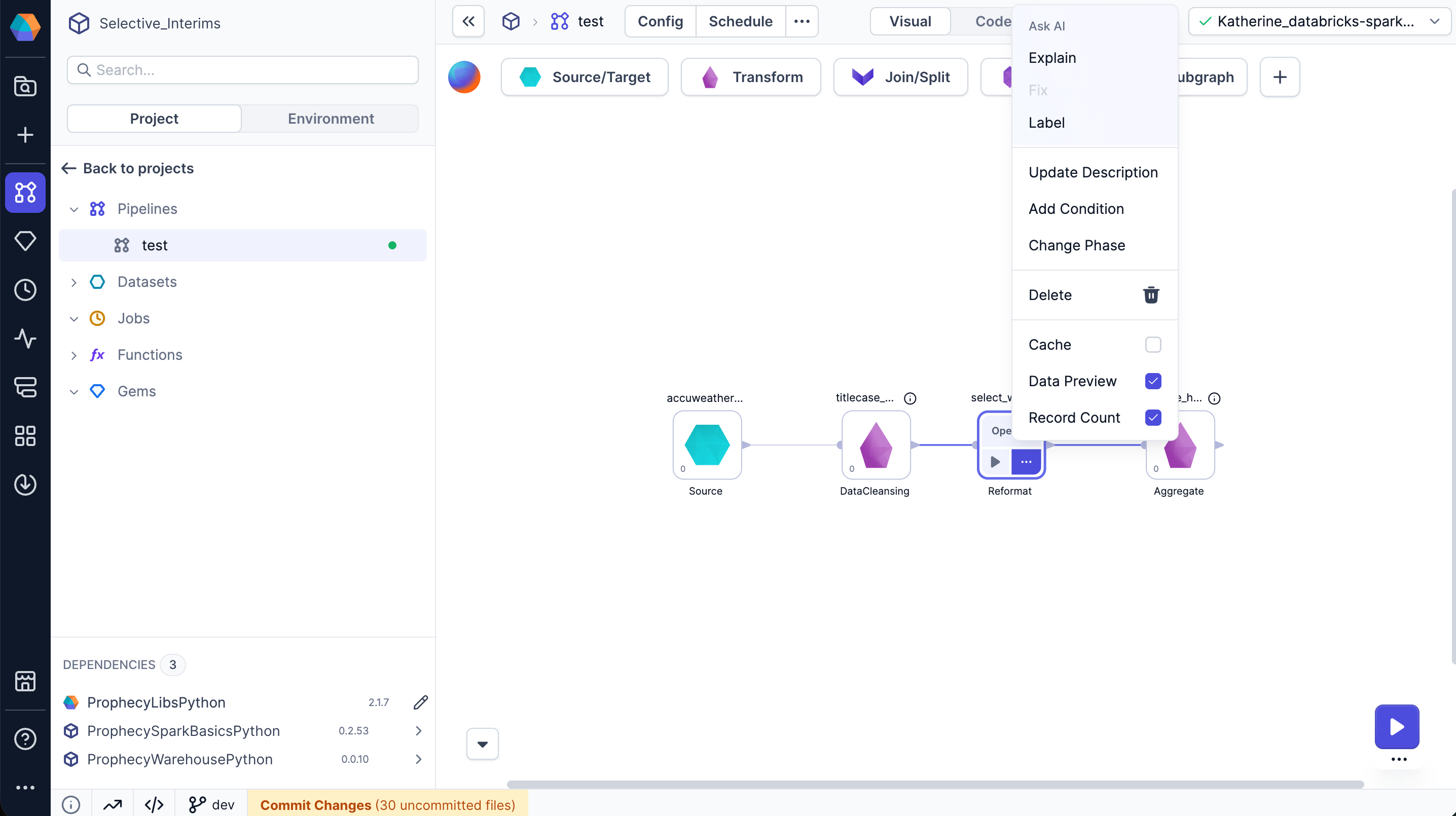 Gem menu with Record Count checkbox