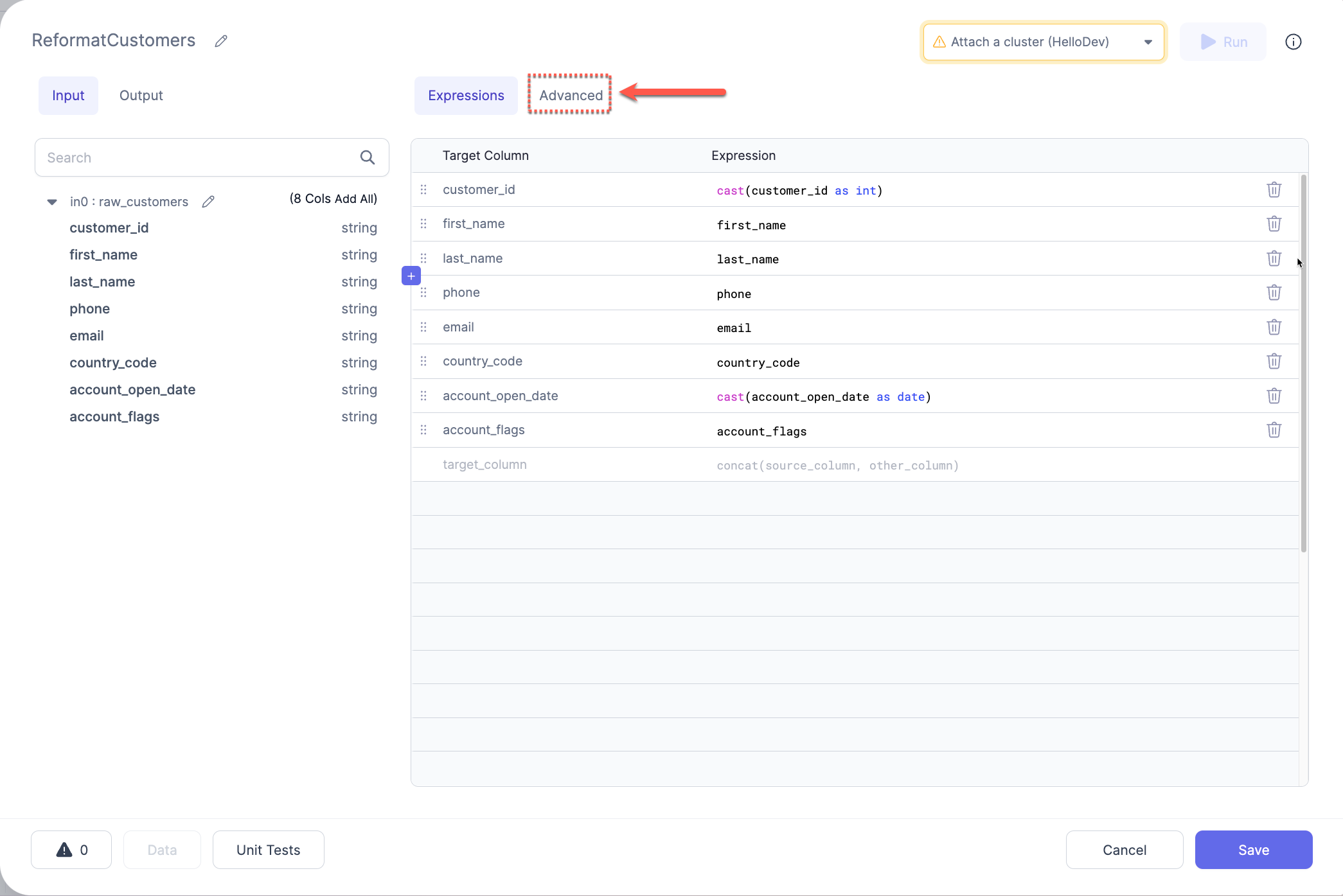 Advanced import toggle