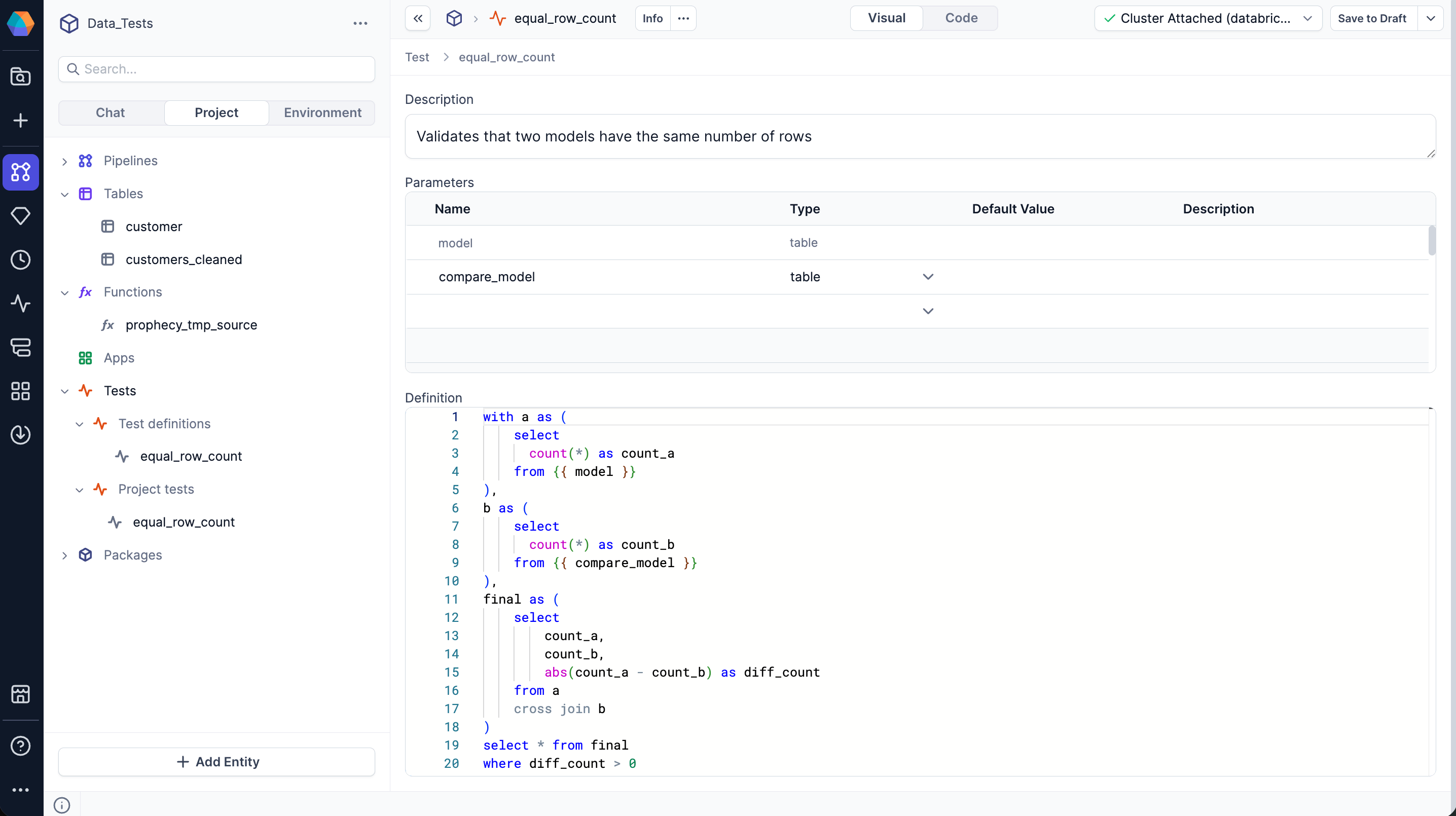 Equal row count table test