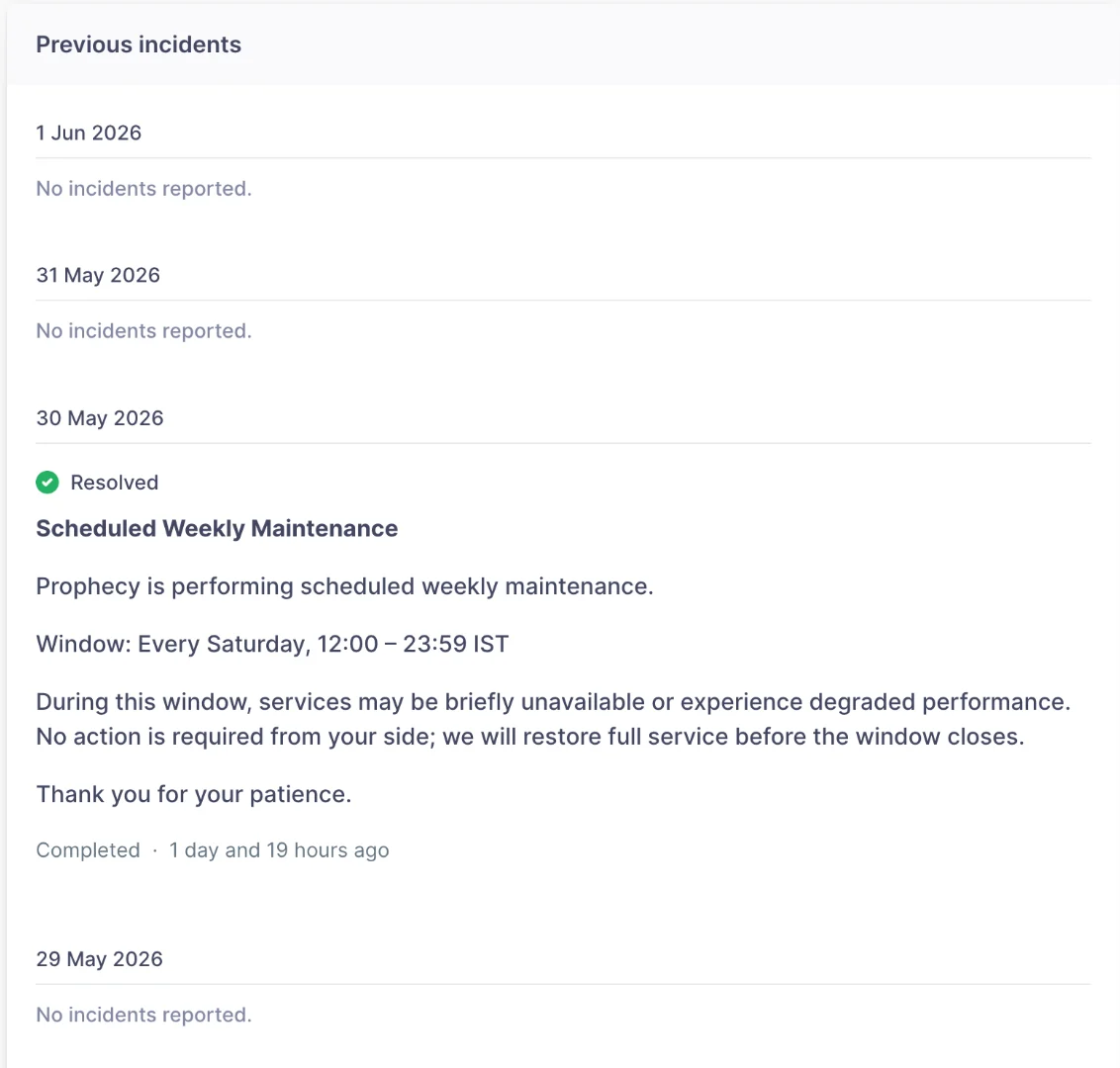 Prophecy Status Page