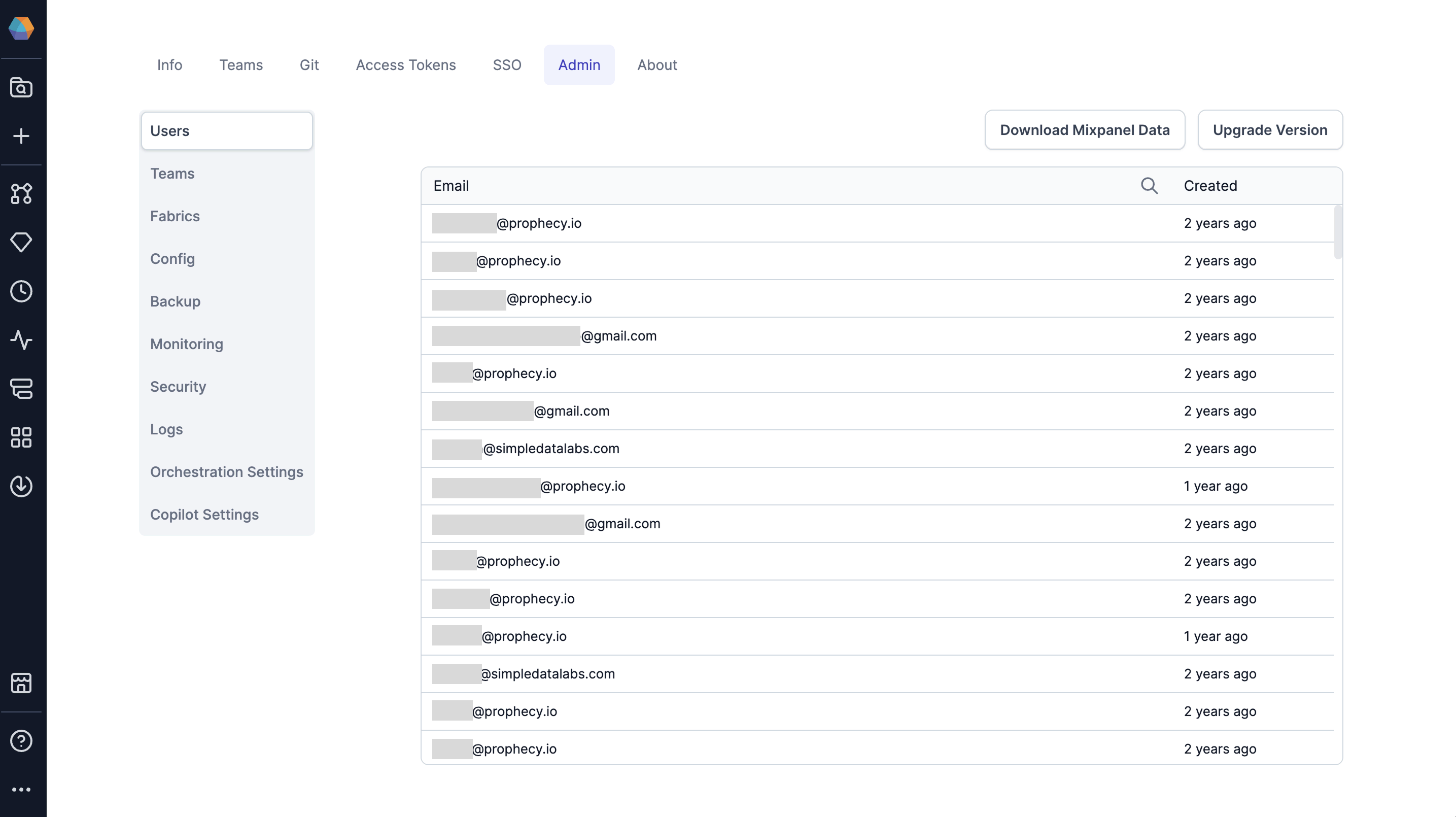 Cluster admin settings page
