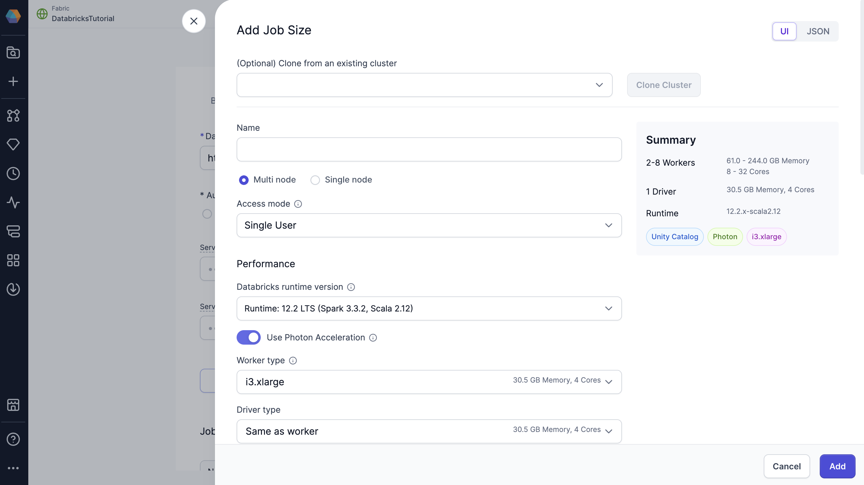 Job Size configuration