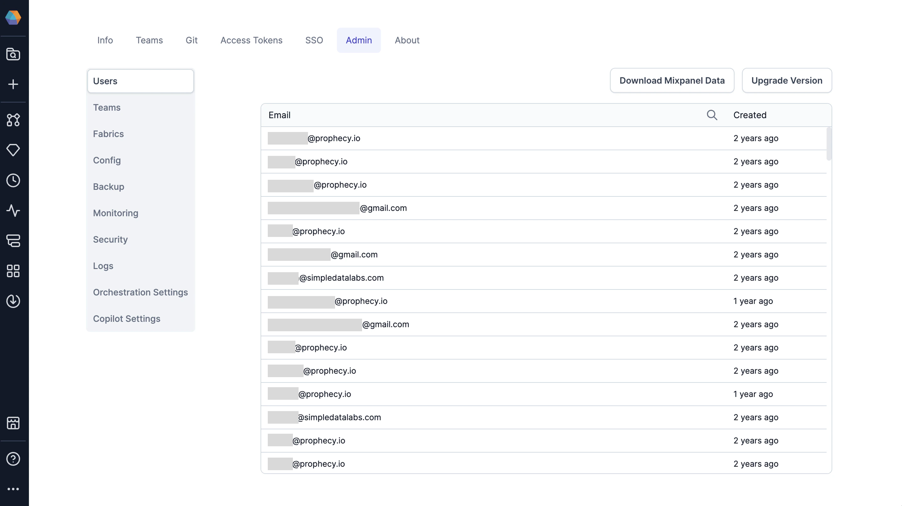 Cluster admin settings page