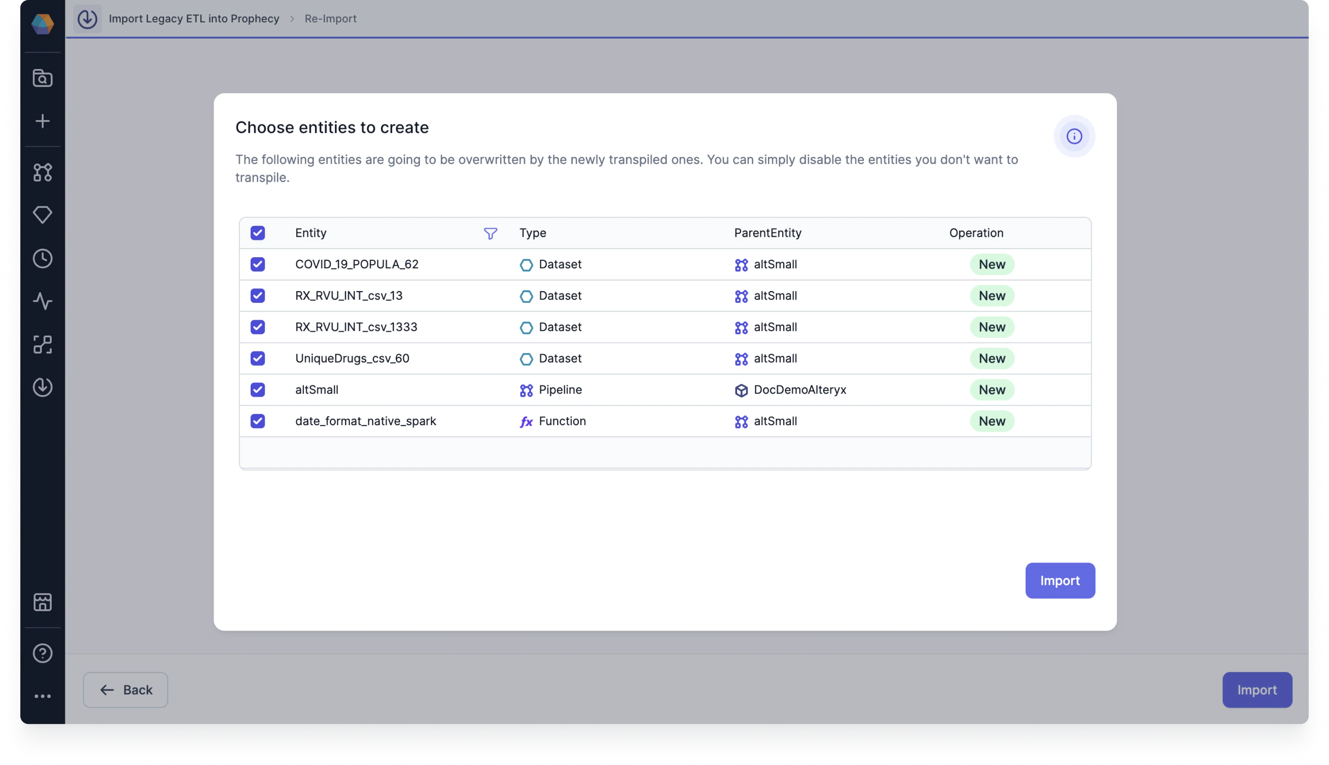 Import entities