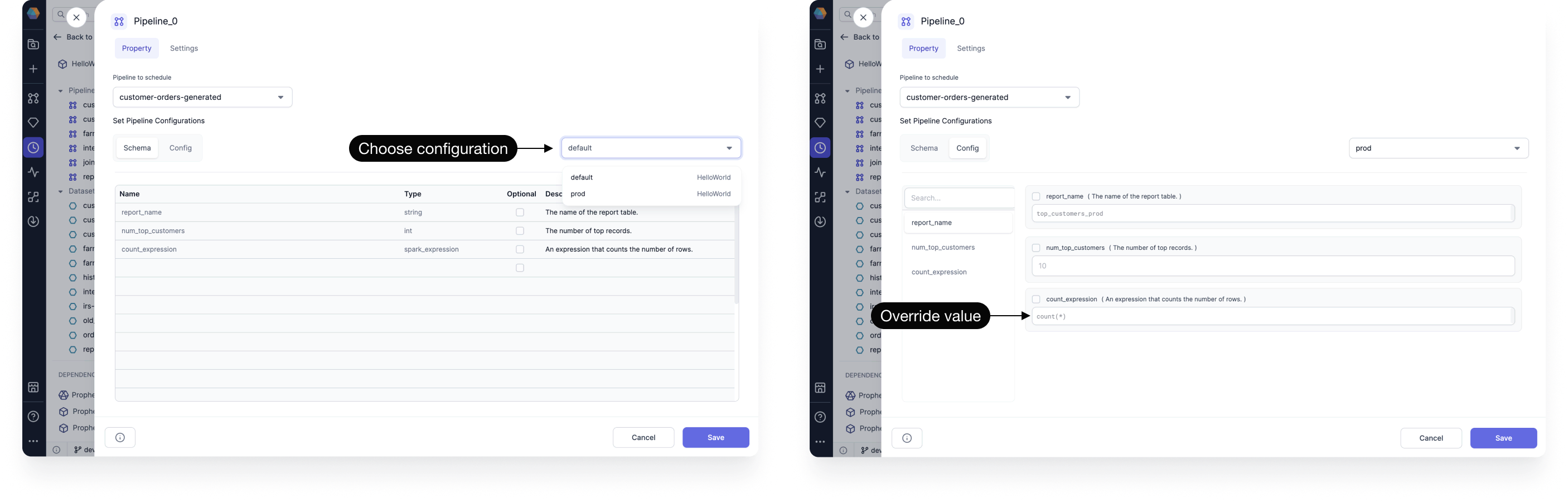 Choose config for job execution