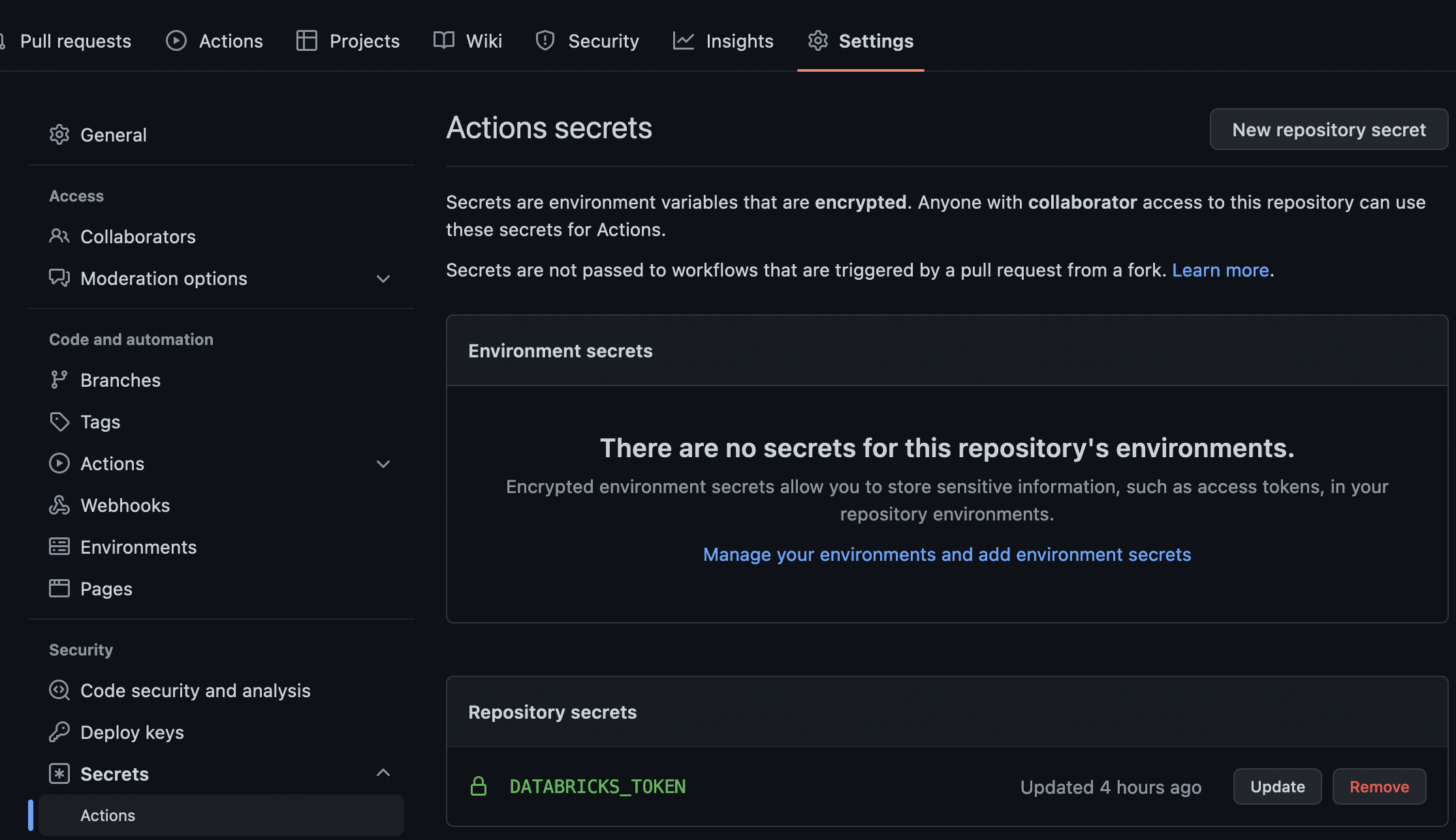 GitHub Actions Secret addition