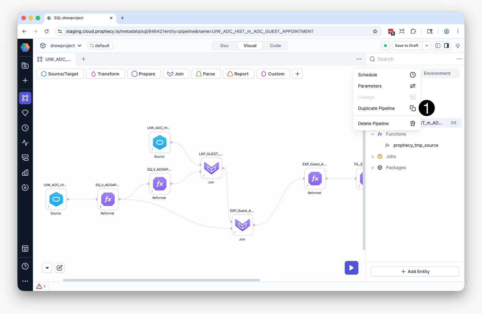 Duplicate pipeline menu