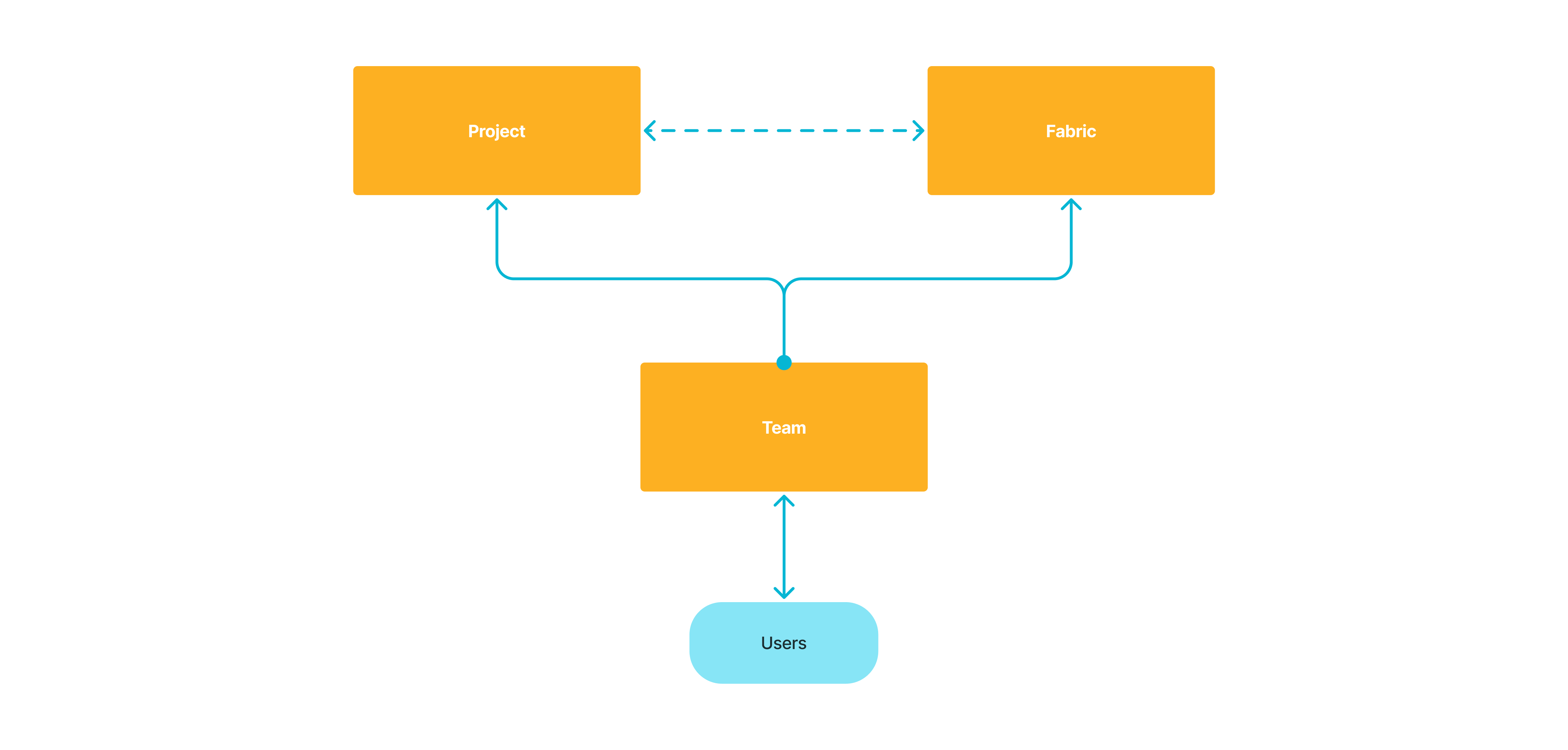 Relationship between users, teams, projects, and
fabrics