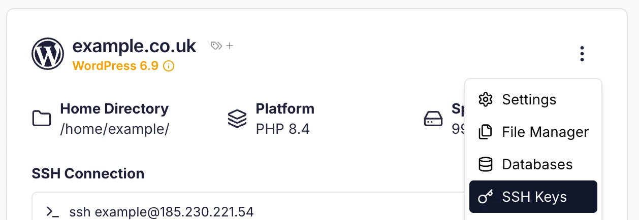 SSH Access from Site Card
