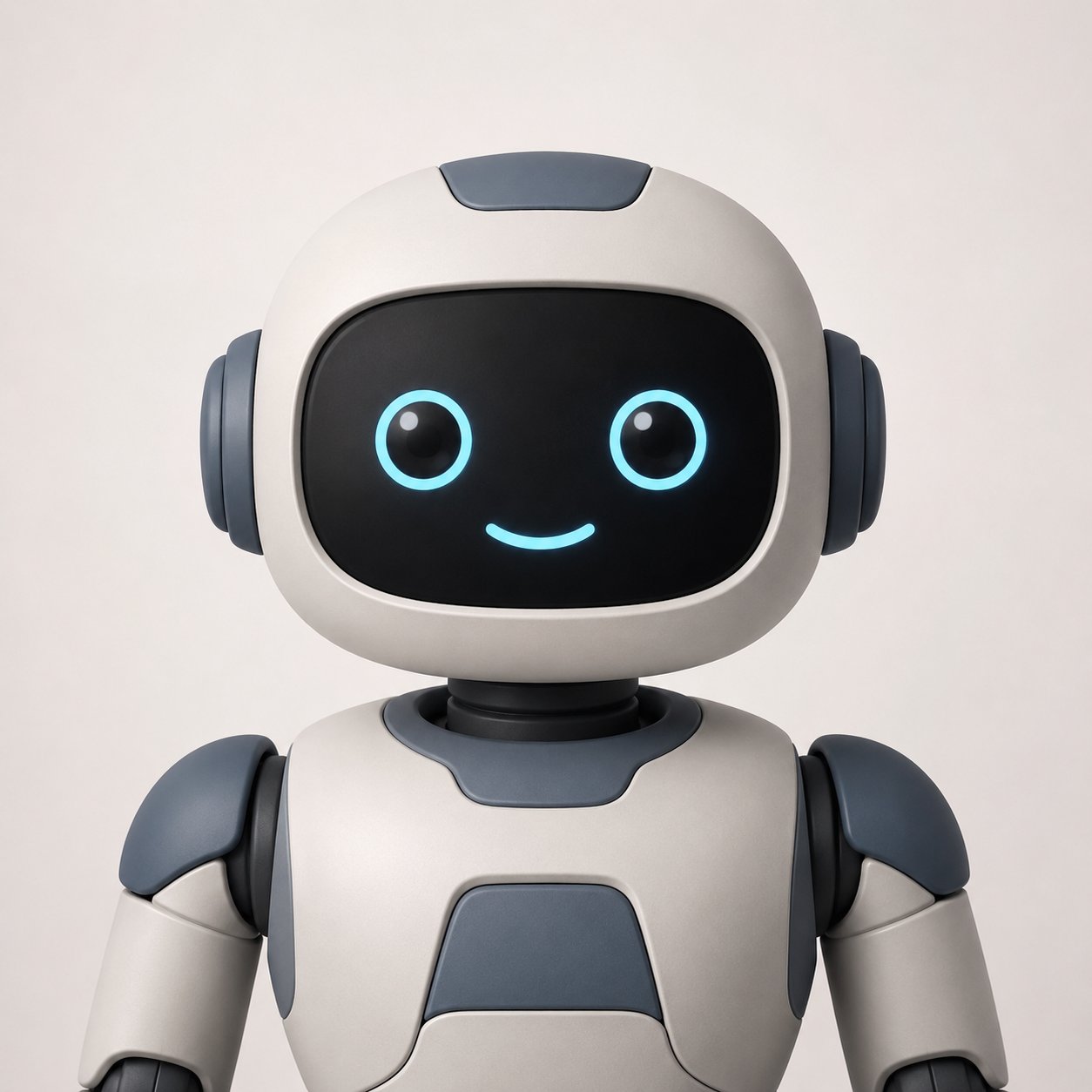 Bad example: synthetic character with a screen face and no distinct nose, mouth, chin, or forehead