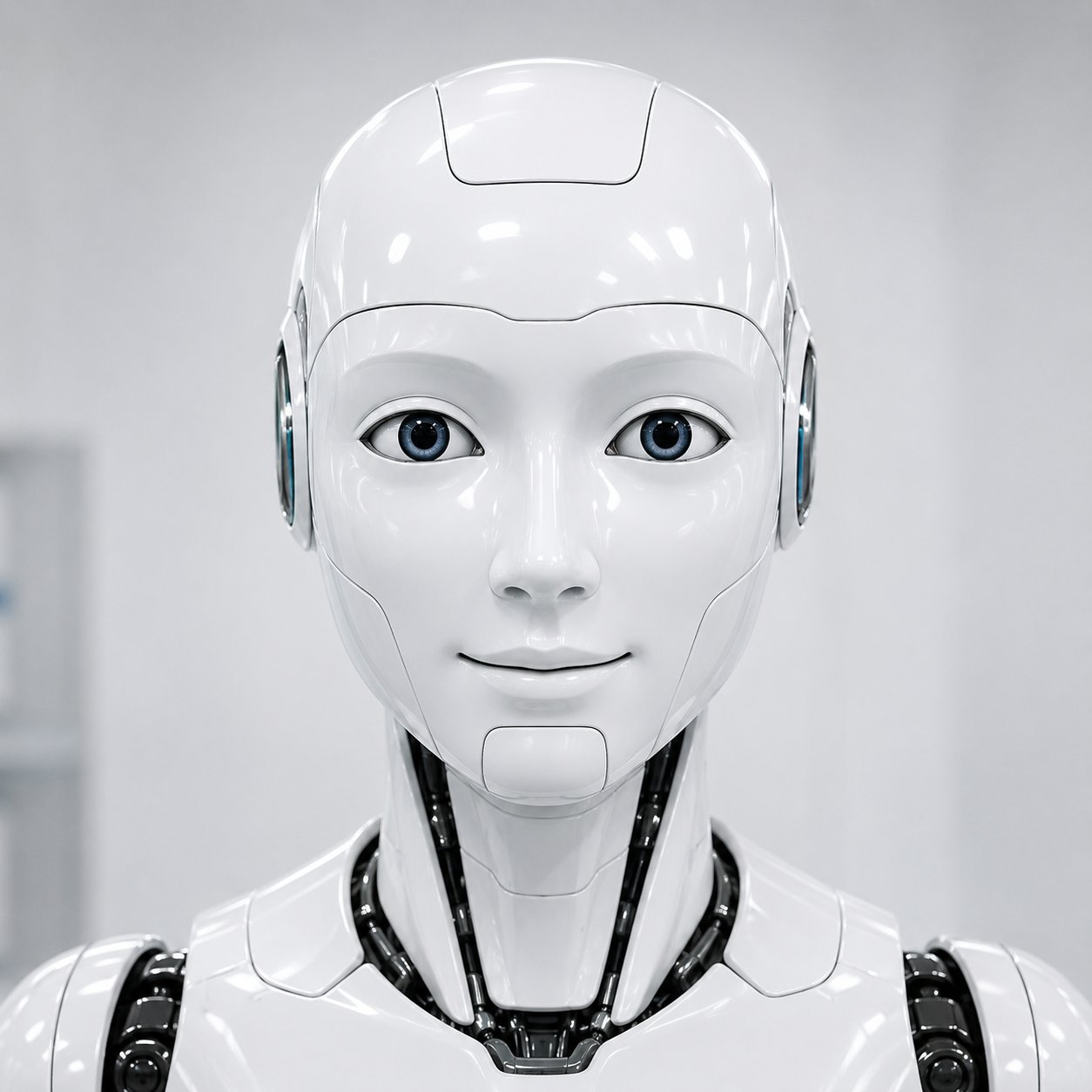 Good example: centered forward-facing synthetic character with distinct eyes, nose, mouth, chin, and forehead