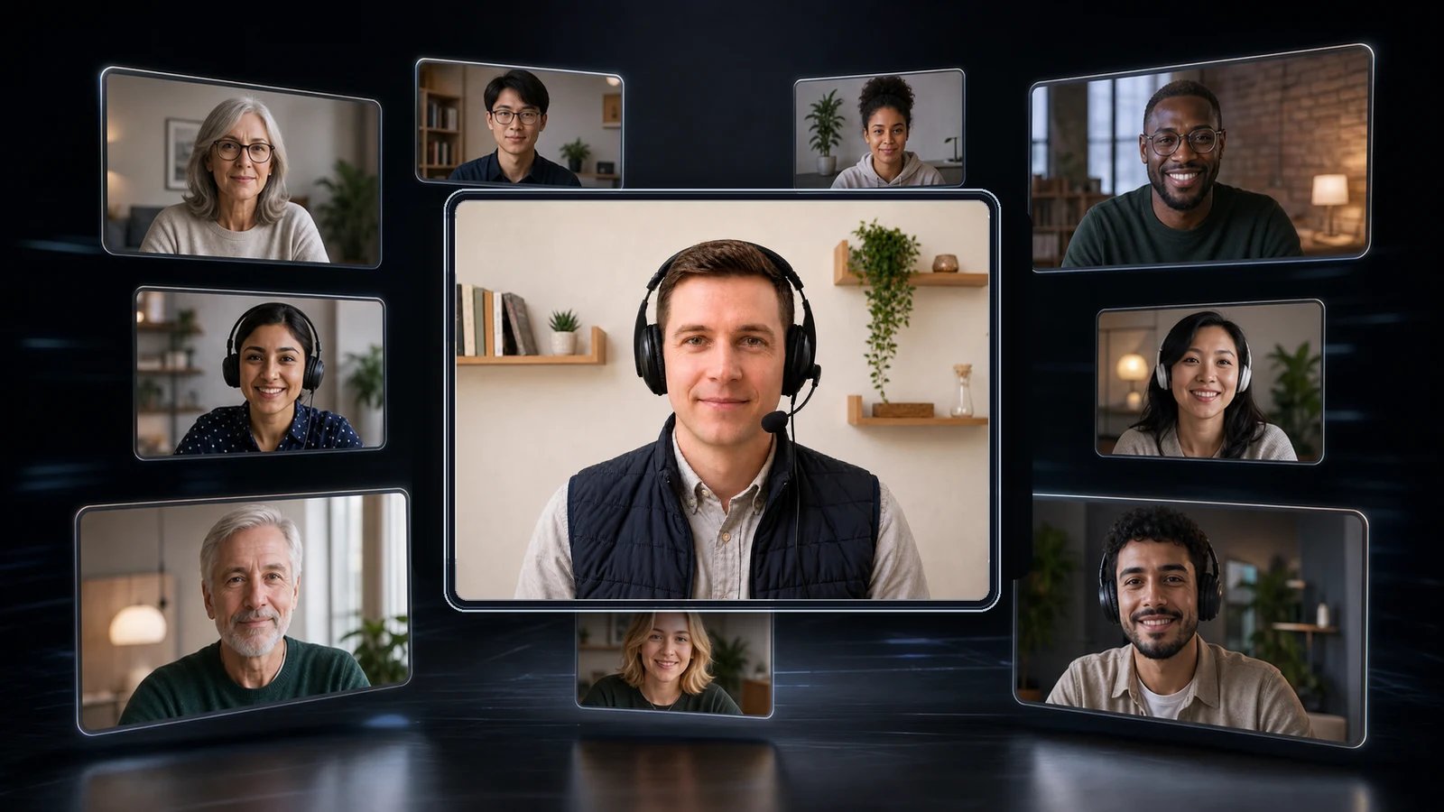 Protoface avatars displayed as realtime video tiles