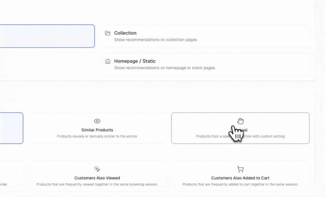 Animated example of selecting the manual strategy for hand-picked block products