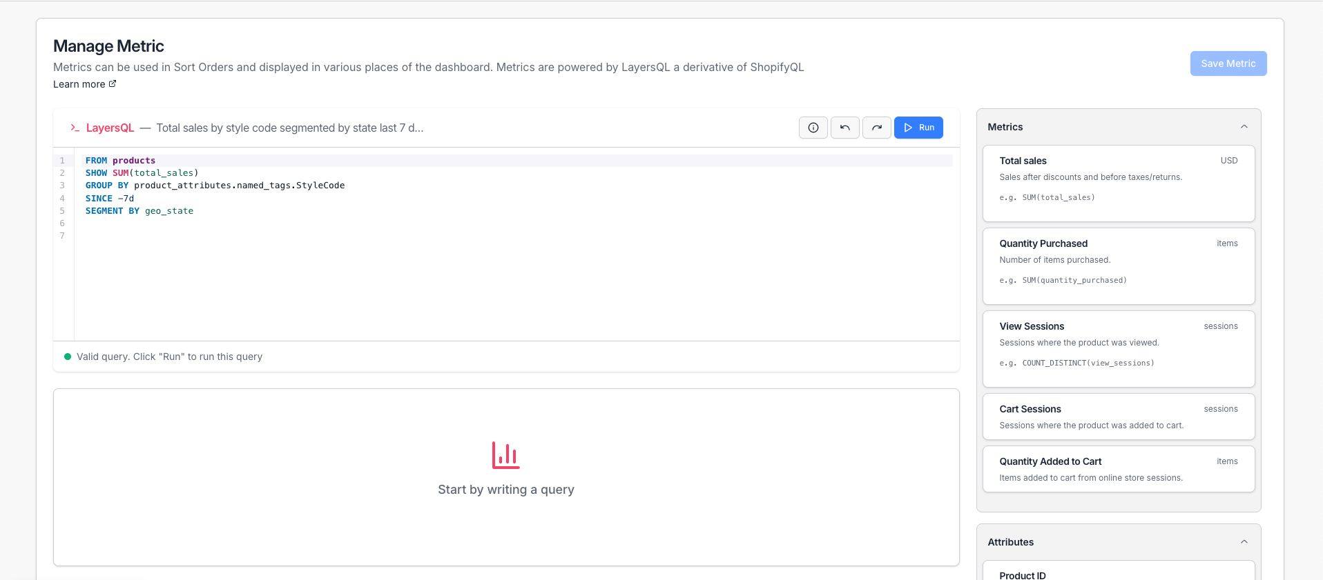 screenshot of creating a metric with segments